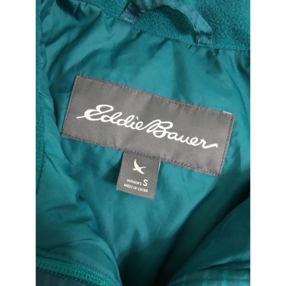 Eddie Bauer Women's Small Goose Down Jacket Green Plaid Puffer Quilted Ski Coat - Picture 3 of 11